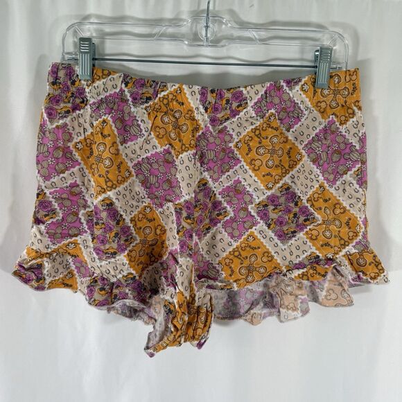 Disney Minnie Mouse Pajama Shorts Women's Medium Yellow Purple Western Rayon - Picture 1 of 9